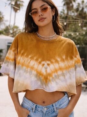 Tie Dye Cropped Boxy Tee Y2K Festival Boho Oversized Top L